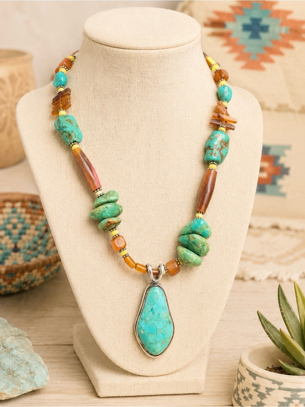 Necklace Vintage Estate Barse 925 Sterling Turquoise Amber Carnelian Gemstones